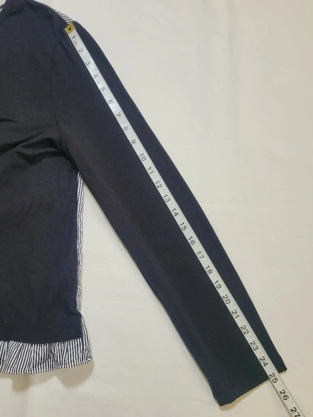 Kate Spade Broome Street Black Mixed Media Top Striped Ruffle Hem Large Coquette
